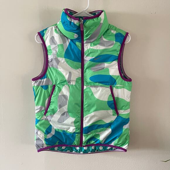 Nike Girls Alliance Graphic Reversible Puffer Vest Polka Dot Camo Size Large - Picture 4 of 11